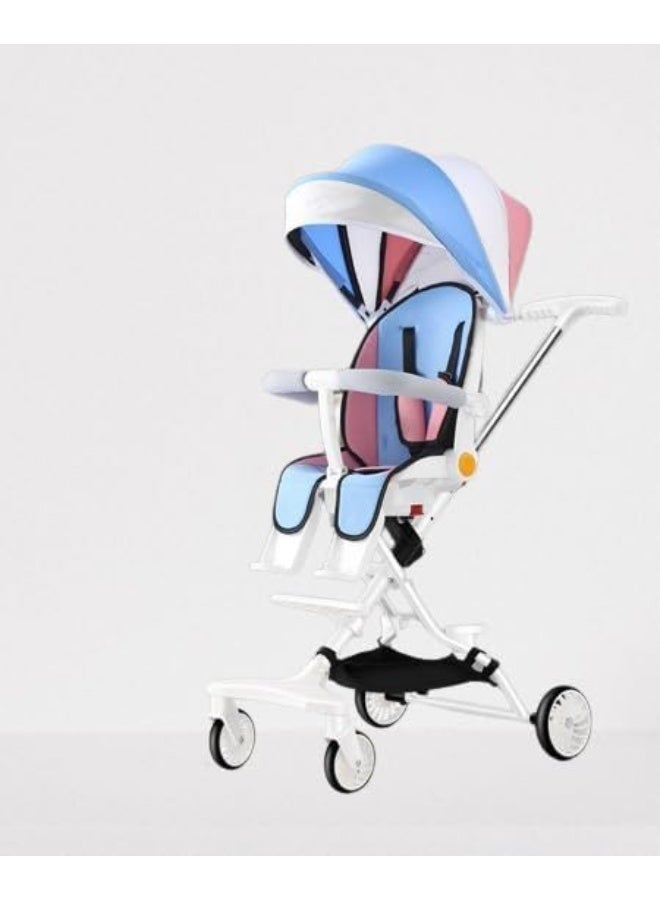Portable Compact Airport Travel Stroller, White And Blue Cap - Image 3
