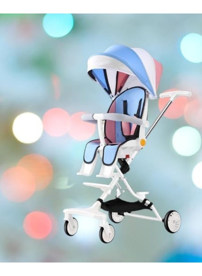 Portable Compact Airport Travel Stroller, White And Blue Cap - Image 2