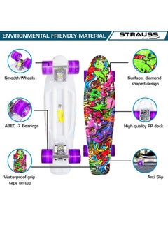 STRAUSS STRAUSS Cruiser PW Skateboard| Penny Skateboard | Casterboard | Hoverboard | Anti-Skid Board with ABEC-7 High Precision Bearings | PU Wheel with Light | Ideal for 8 Years and Above | 22 X 6 Inch  - Image 2