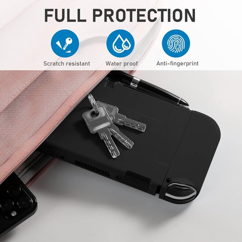 bruximly Switch OLED Case for Nintendo Switch OLED Model, Dockable Cover Soft TPU Protector Case for Switch OLED Grips & Console and Accessories with 2 Pcs Thumb Caps, Black - Image 4