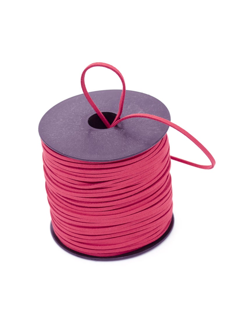 1 لفة 100 ياردة 2.6 مم حبال من جلد الغزال جلد دانتيل مسطح من جلد الغزال سلك خيط مخملي (اللون وردي) - Image 1