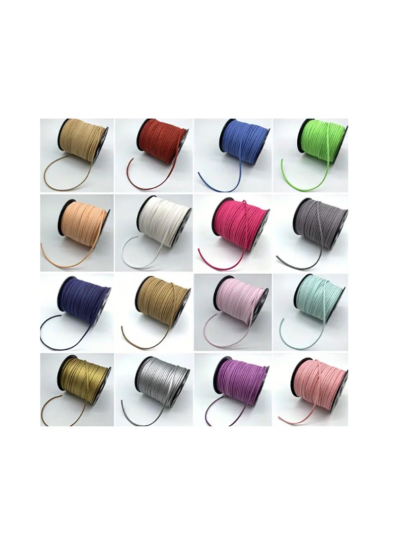 1 لفة 100 ياردة 2.6 مم حبال من جلد الغزال جلد دانتيل مسطح من جلد الغزال سلك خيط مخملي (اللون وردي) - Image 4