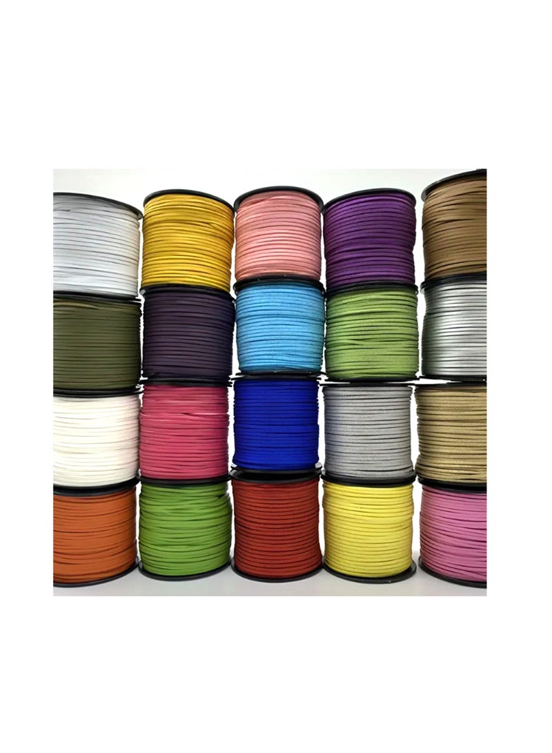 1 لفة 100 ياردة 2.6 مم حبال من جلد الغزال جلد دانتيل مسطح من جلد الغزال سلك خيط مخملي (اللون وردي) - Image 3