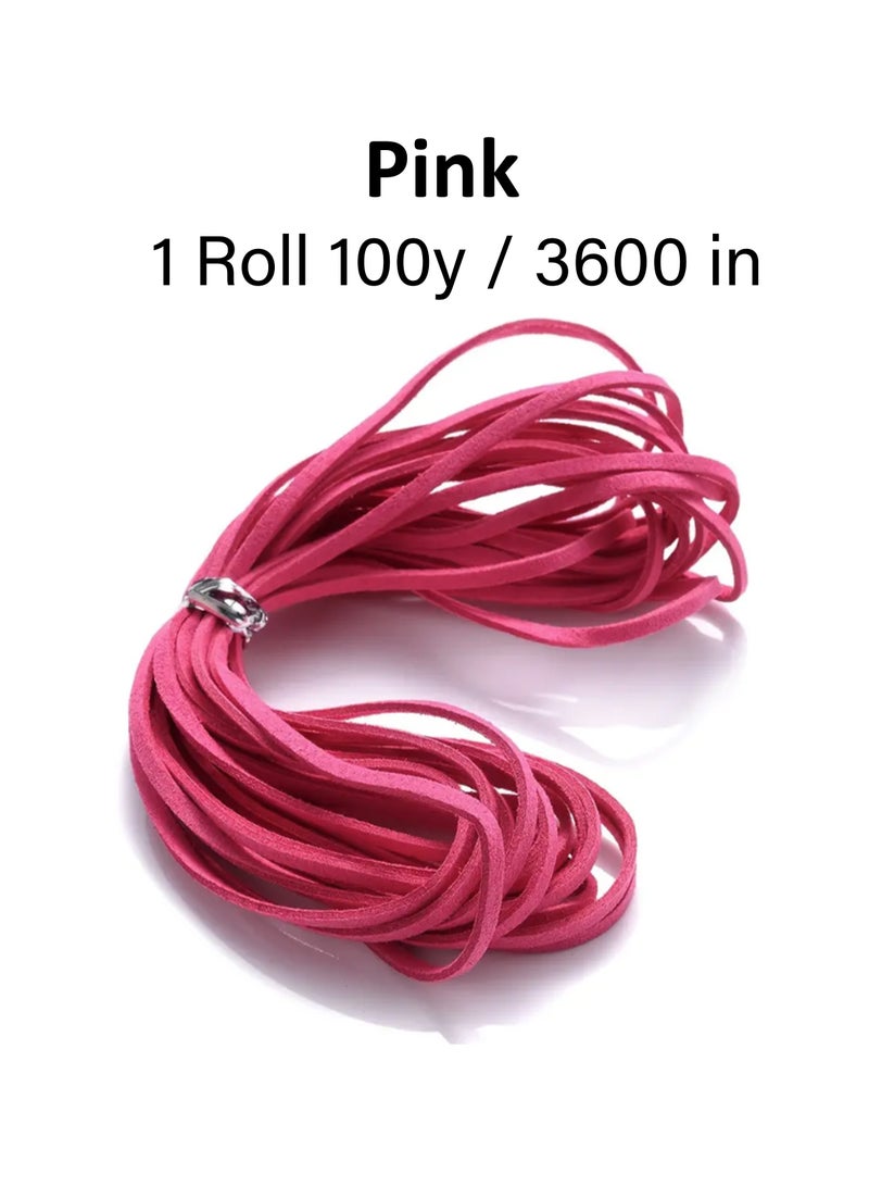 1 لفة 100 ياردة 2.6 مم حبال من جلد الغزال جلد دانتيل مسطح من جلد الغزال سلك خيط مخملي (اللون وردي) - Image 2