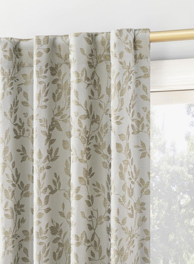 Sun Zero Eleanor 2-Pack Foliage Woven Jacquard 100% Total Blackout Back Tab Curtain Panel Pair, Stone, 36" W x 63" L (2 Panels) - Image 3