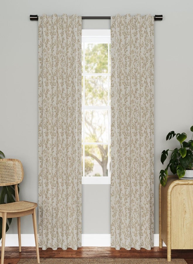 Sun Zero Eleanor 2-Pack Foliage Woven Jacquard 100% Total Blackout Back Tab Curtain Panel Pair, Stone, 36" W x 63" L (2 Panels) - Image 1