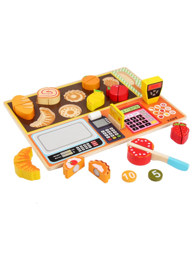 Kabi Fruit Store 0.58 Children's Wooden Fruit Play House Watch Simulation Cash Register Educational Early Education Toys-Color:Fruit Store  - Image 2