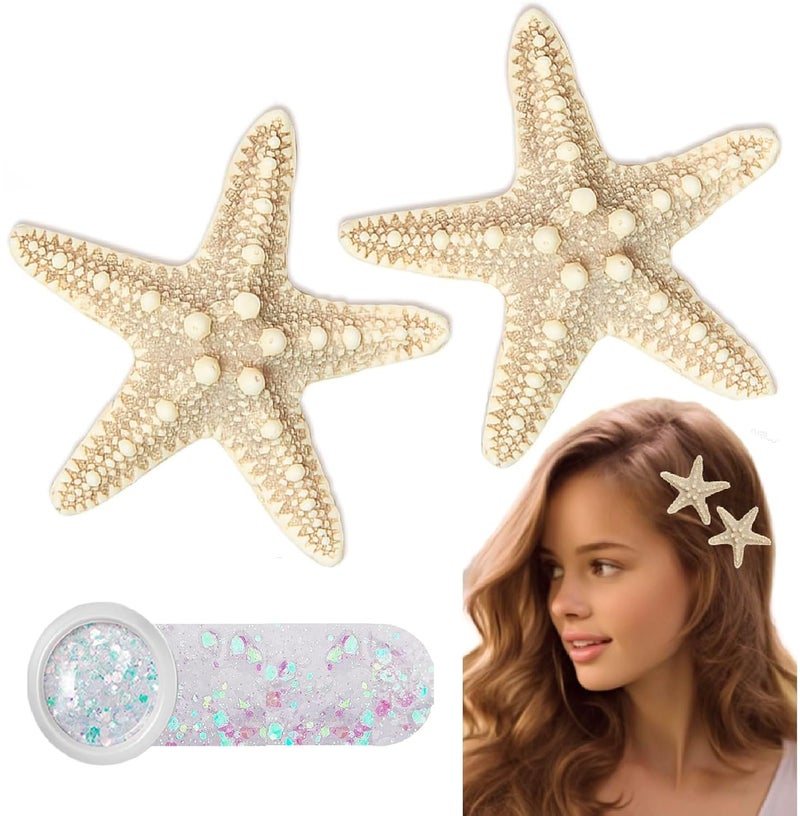 Starfish Hair Clips Mermaid Hair Accessories Women Mermaid Costume Accessories Starfish Hair Pins with Face  Body Chunky Glitter
