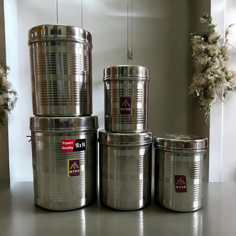 KITCHEN NEXT muke Stainless Steel dibba Container set food grade storage kitchen jar container 500ml to 2kg 5pcs - Image 1