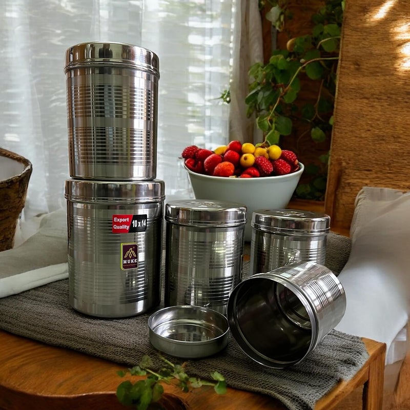 KITCHEN NEXT muke Stainless Steel dibba Container set food grade storage kitchen jar container 500ml to 2kg 5pcs - Image 5