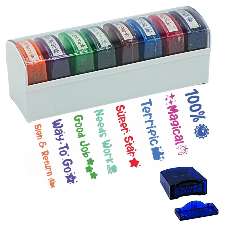 4Es Novelty 8 Pcs Teacher Stamps for Classroom Grading Self Inking Teacher Stamp with Signs Multicolor Grading Stamps for Teachers Elementary School Stamp for Kids Homework Stamp Set Bulk