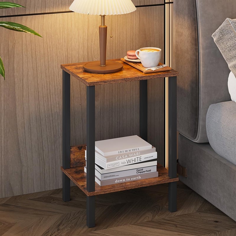 VIMBER End Table, Side Table, Set of 2, Nightstands with 2-Tier Storage Shelves, Sofa Table for Small Space, Coach Table for Living Room Bedroom, Rustic Brown UTBT101F2 - Image 5