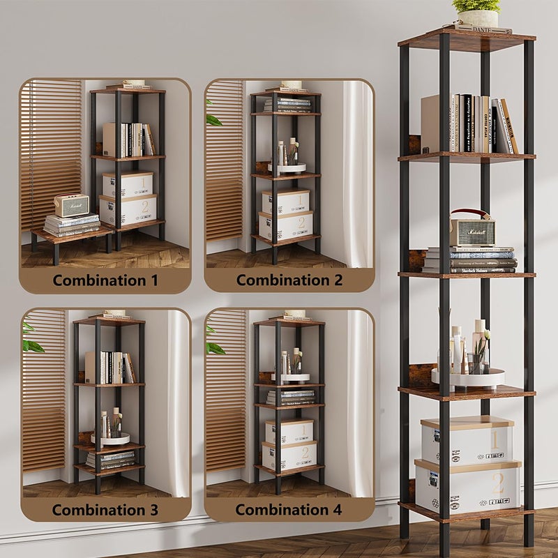 VIMBER End Table, Side Table, Set of 2, Nightstands with 2-Tier Storage Shelves, Sofa Table for Small Space, Coach Table for Living Room Bedroom, Rustic Brown UTBT101F2 - Image 4