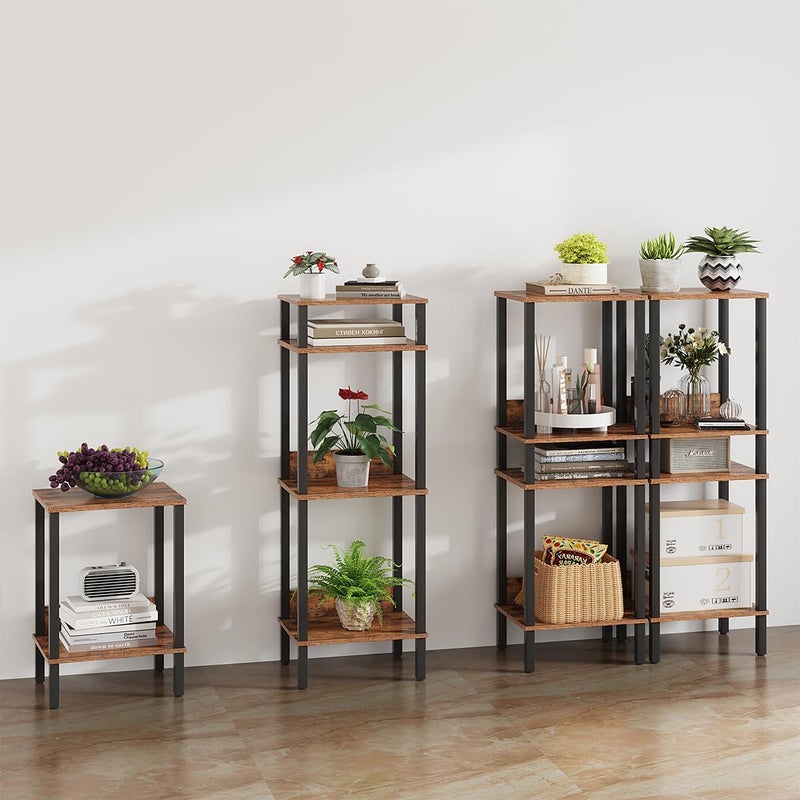 VIMBER End Table, Side Table, Set of 2, Nightstands with 2-Tier Storage Shelves, Sofa Table for Small Space, Coach Table for Living Room Bedroom, Rustic Brown UTBT101F2 - Image 3