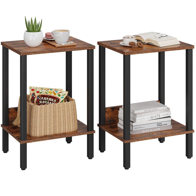 VIMBER End Table, Side Table, Set of 2, Nightstands with 2-Tier Storage Shelves, Sofa Table for Small Space, Coach Table for Living Room Bedroom, Rustic Brown UTBT101F2 - Image 1