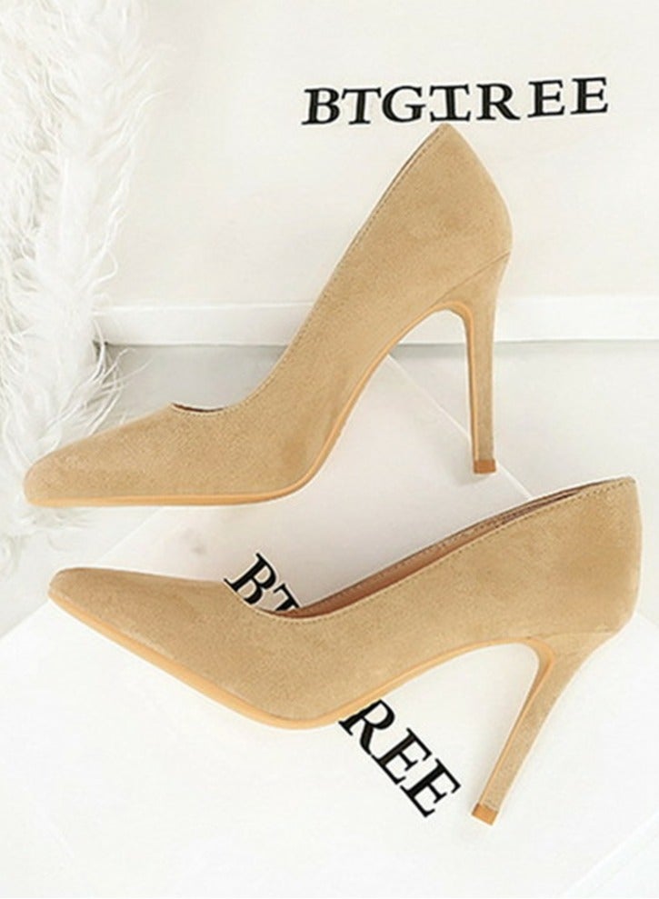 BIGTREE Women's Closed Pointed Toe High Heels Party Stiletto Pumps Apricot 10CM - Image 3