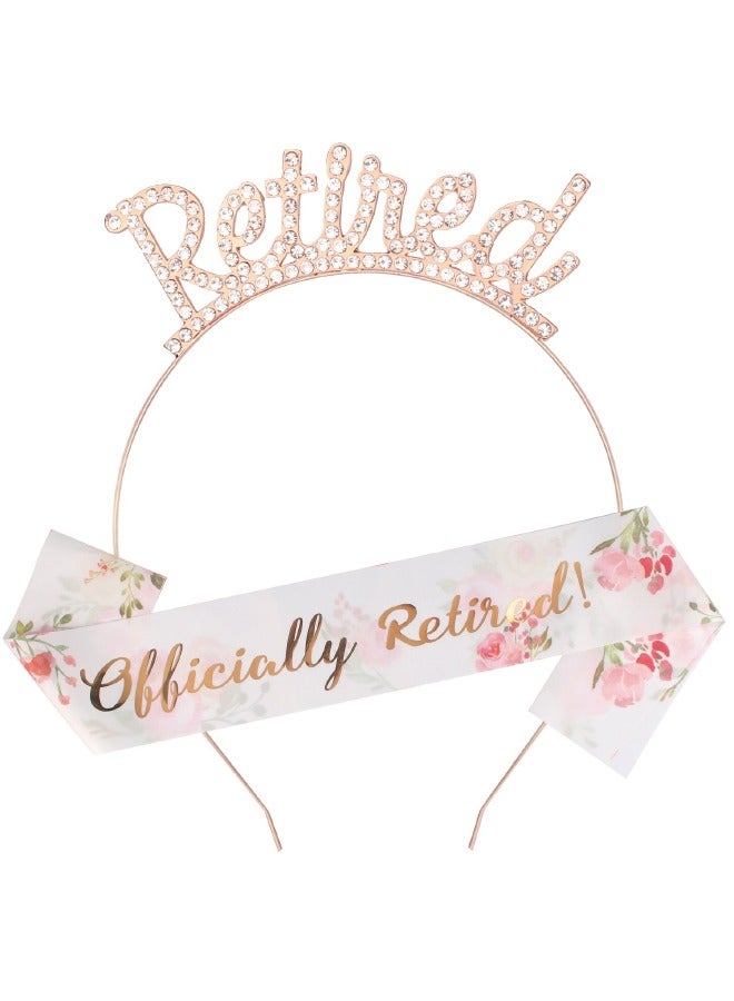 Officially Retired Retirement Party Set, Rose Gold Retired Tiara Headband and Retirement Sash Set, Retired Gifts for Men Women, Retirement Party Decorations, Retirement Party Supplies Hair Accessories - Image 1