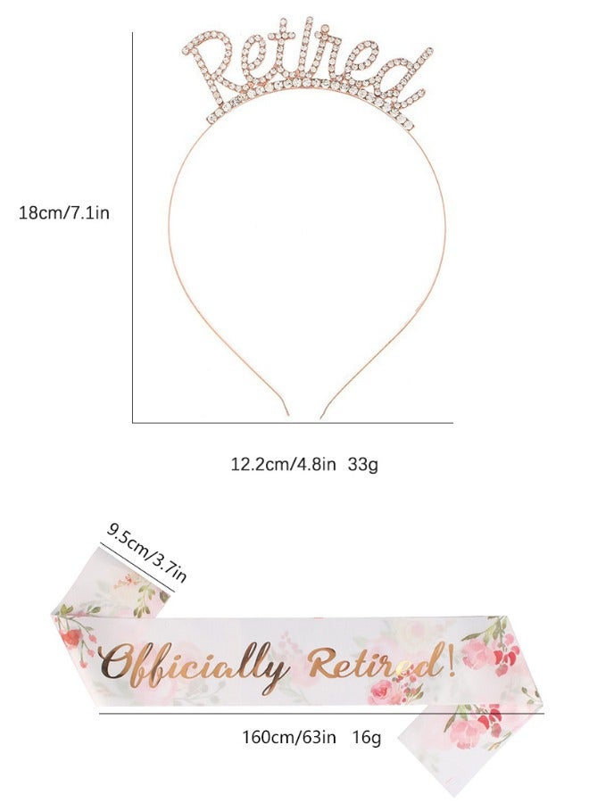 Officially Retired Retirement Party Set, Rose Gold Retired Tiara Headband and Retirement Sash Set, Retired Gifts for Men Women, Retirement Party Decorations, Retirement Party Supplies Hair Accessories - Image 2