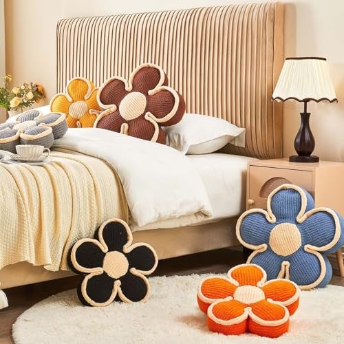 Kcvvcr Soft Flower Shaped Floor Cushion, Plush Decorative Throw Pillow, Cute Seating Cushion, Room Decor Pillow for Sofa Couch Bed (13.7 Inch, Black) - Image 5