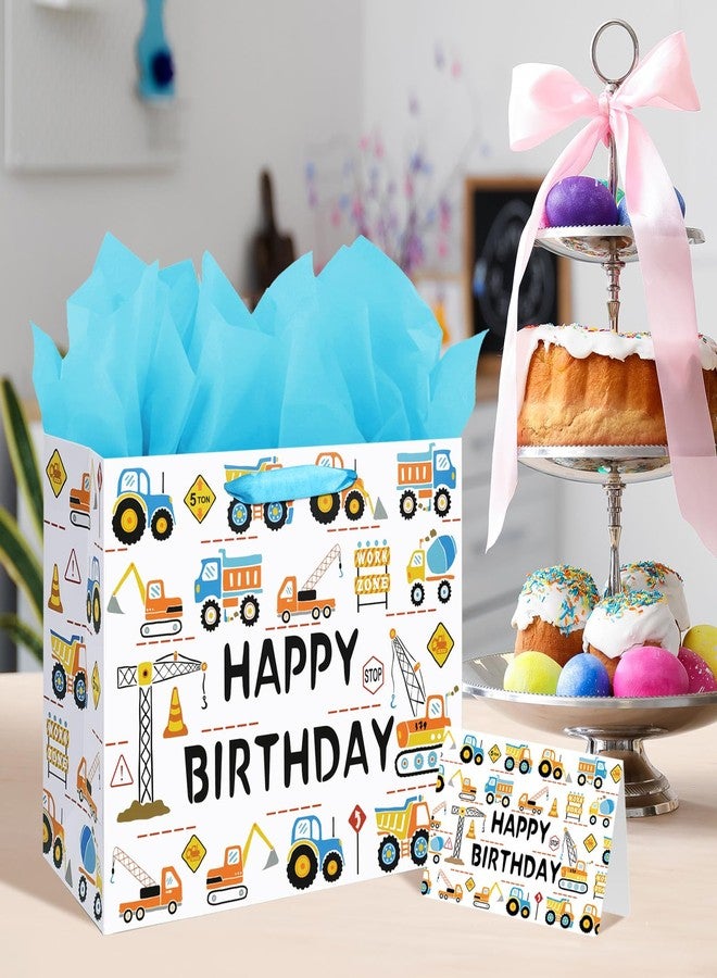 Laidans 13" Large Happy Birthday Gift Bag for Baby Boy Kids with Tissue Paper and Card (Construction Vehicle) - Image 5