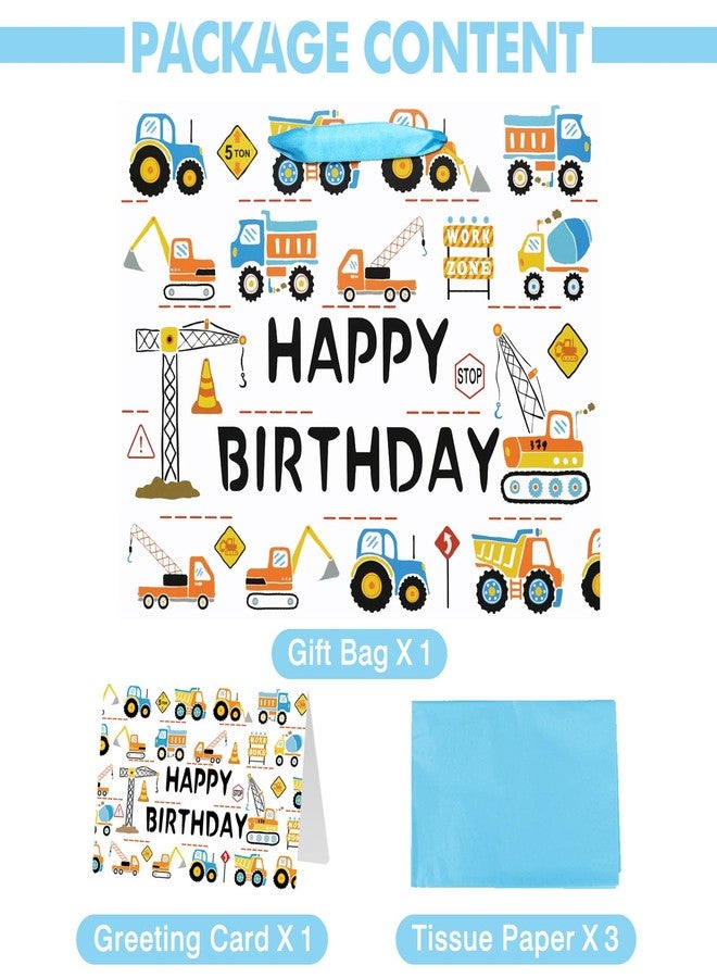 Laidans 13" Large Happy Birthday Gift Bag for Baby Boy Kids with Tissue Paper and Card (Construction Vehicle) - Image 3