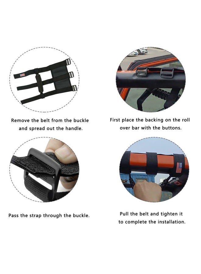 Kujunpao 4 X Roll Bar Grab Handles Grip Handle Compatible with Jeep Wrangler JLU JK JKU TJ YJ LJ JT JL & Gladiator JT 1955-2022 UTV & ATV(Black) - Image 4