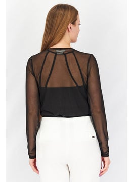 Reserved Women Mesh Long Sleeve Bodysuit, Black  - Image 2