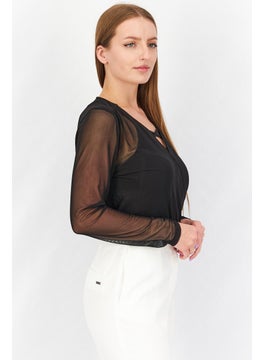 Reserved Women Mesh Long Sleeve Bodysuit, Black  - Image 3