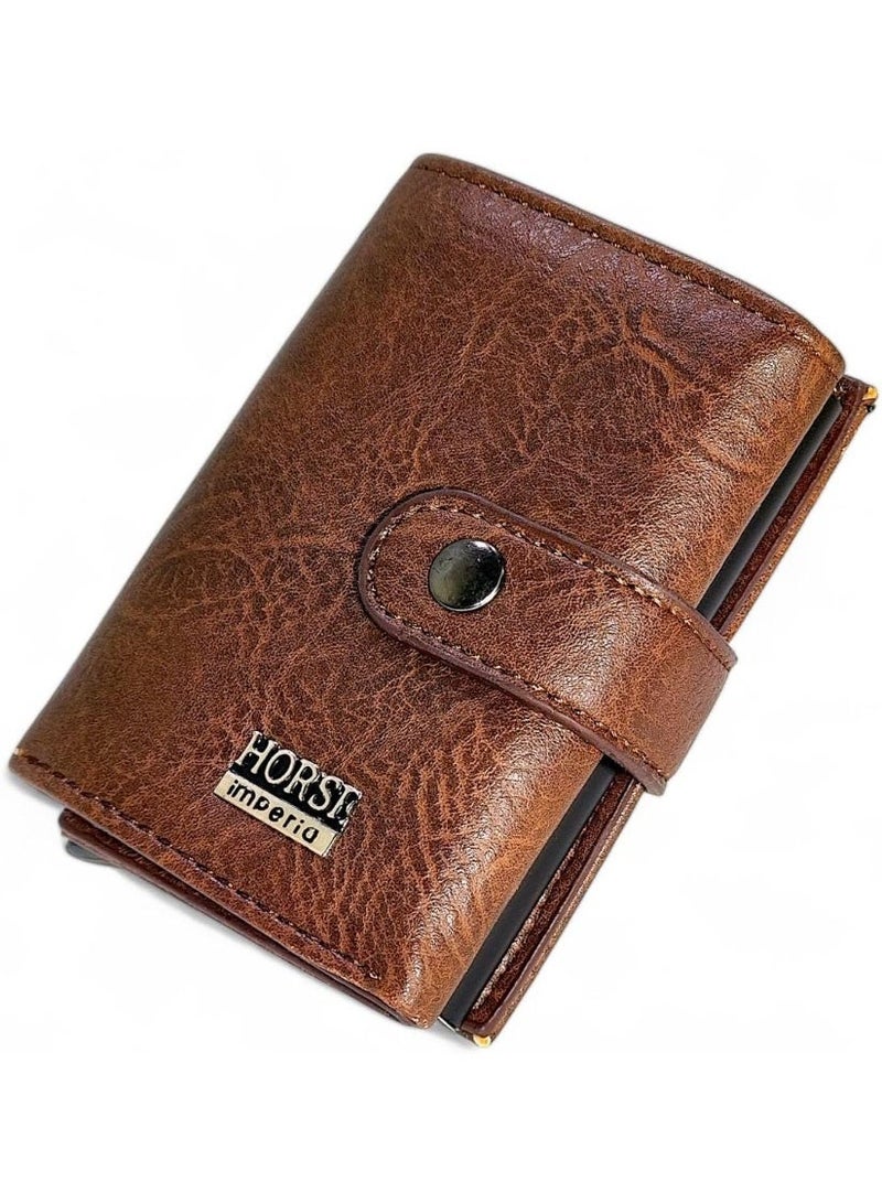 Horse Leather Wallet and Card Holder - High Quality - Brown   With the difference in the color of the metal ball  - 222 - Image 1