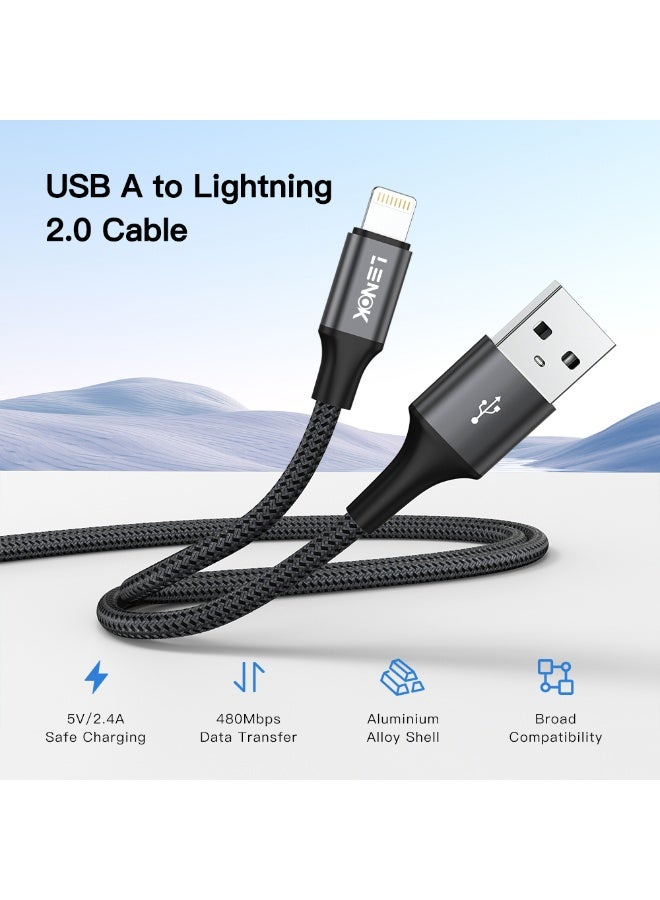 LENOK USB A to Lightning Cable Nylon Braided USB to Lightning Cord for iPhone 14/13/12/11 Pro Max Mini X XS XR 8 Plus 10 SE iPad - Image 2
