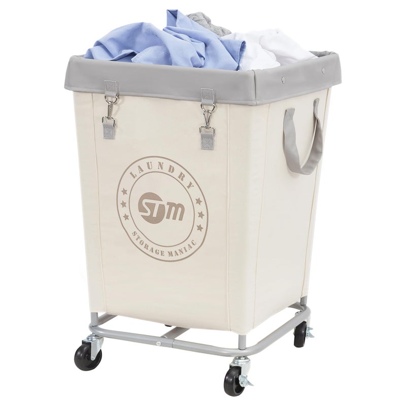 STORAGE MANIAC Commercial Laundry Hamper with Heavy Duty Steel Frame 160 L Industrial Laundry Basket Cart with Wheels for Hotel Home Laundry Room 1772L x 1772W x 3091H Medium Beige
