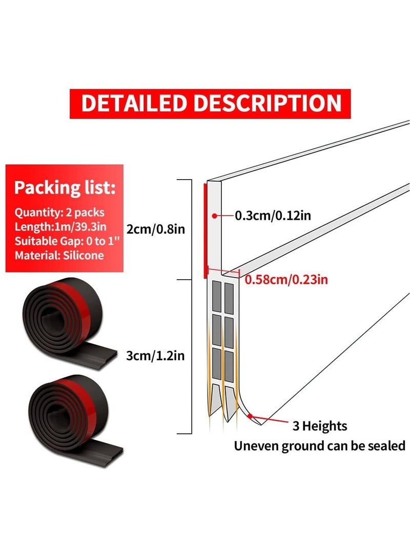 Fanski 2 Pack Door Draft Stopper Under Door Seal for Exterior Interior Doors, Strong Adhesive Door Sweep Soundproof Weather Stripping, 2" W x 39" L,Black - Image 4