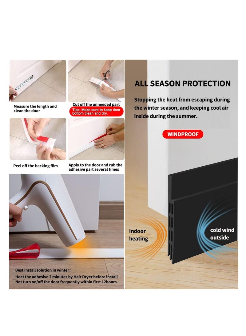 Fanski 2 Pack Door Draft Stopper Under Door Seal for Exterior Interior Doors, Strong Adhesive Door Sweep Soundproof Weather Stripping, 2" W x 39" L,Black - Image 5