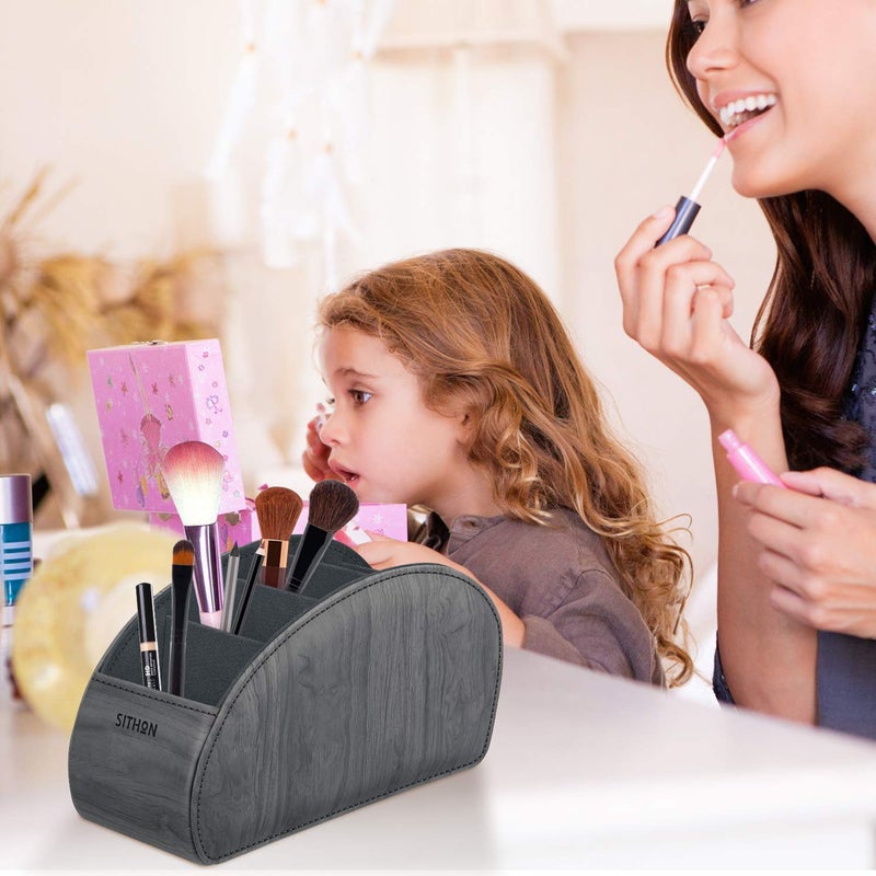 SITHON حامل جهاز التحكم عن بُعد SITHON مع 5 أقسام - حامل مكتب من جلد PU لتنظيم أجهزة التحكم عن بُعد للتلفاز، DVD، Blu-Ray، مشغل الوسائط، أجهزة التحكم في السخان، رمادي بتصميم خشبي - Image 5