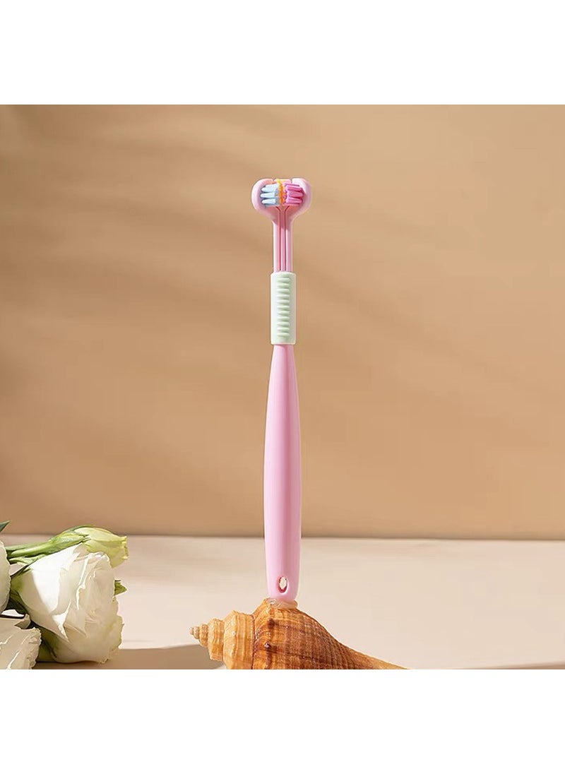 Generic [Three-side toothbrush] Arina childrens three-side toothbrush macaron color tooth cleaning three-head toothbrush scraping tongue coating A22 A22-Pink (Child)