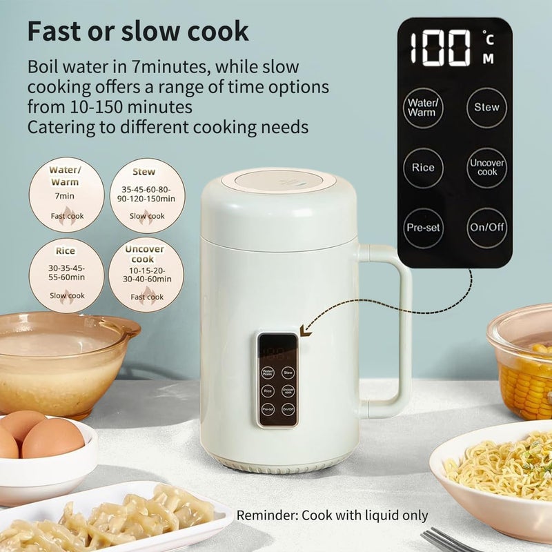 Masroo Portable Electric Pot for Cooking Dorm Room - 28oz Non-stick Travel Electric Kettle, Mini Electric Hot Pot with Temperature and Time Control - Self Heating Soup/Rice/Ramen Cooker/Warmer (Green) - Image 4