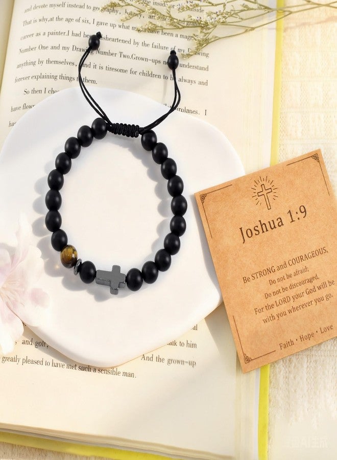 Uoiispet Cross Bracelet for Men, Religious Bible Verse Adjustable Beaded Bracelet, Inspirational Faith Jewelry Keepsake - Image 2