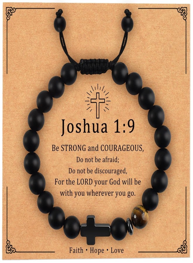 Uoiispet Cross Bracelet for Men, Religious Bible Verse Adjustable Beaded Bracelet, Inspirational Faith Jewelry Keepsake - Image 1