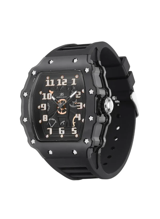 كينيث سكوت Men's Analog Display Watch With Black Silicone Strap - K25009-BSBB