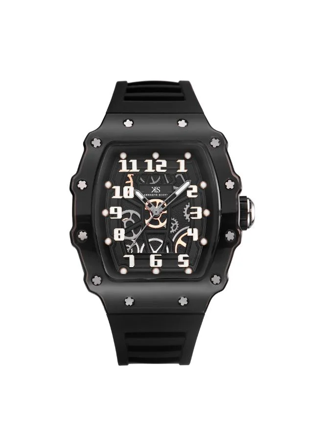 كينيث سكوت Men's Analog Display Watch With Black Silicone Strap - K25009-BSBB