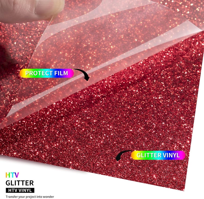 TransWonder Red Glitter HTV Glitter Heat Transfer Vinyl 12inx5ft Glitter HTV Vinyl Iron on Vinyl for Cricut T Shirts (Red) - Image 3