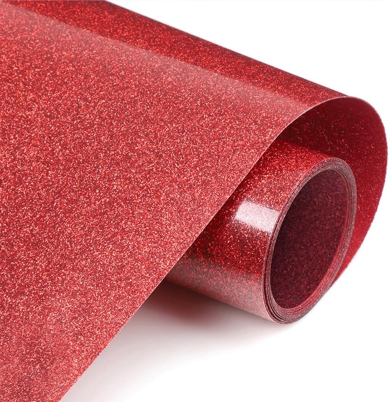 TransWonder Red Glitter HTV Glitter Heat Transfer Vinyl 12inx5ft Glitter HTV Vinyl Iron on Vinyl for Cricut T Shirts (Red) - Image 1