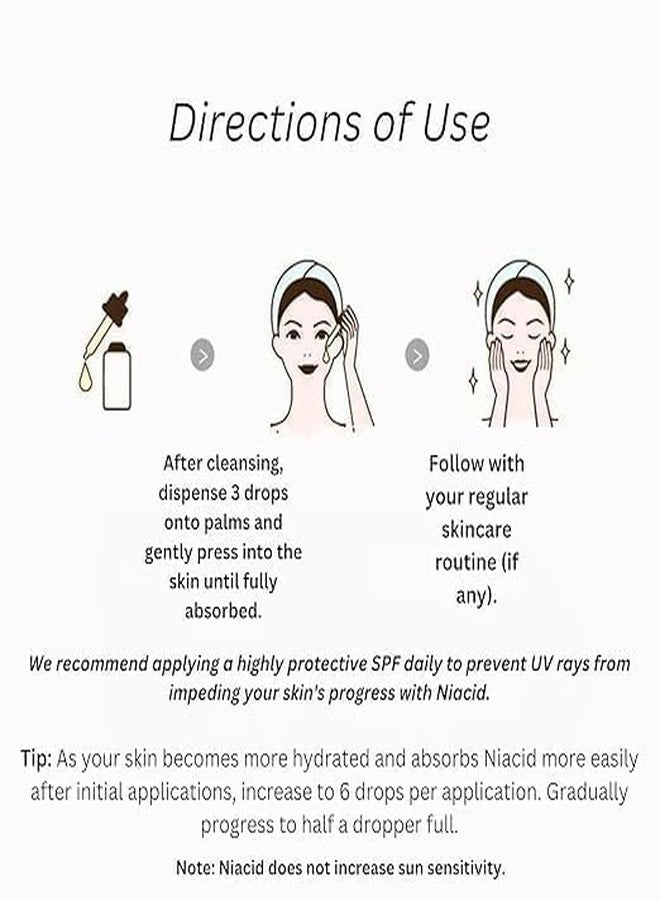 VIVAGLO Niacid Niacinamide Face Serum 5% for Oily Dry Combination Skin Brightening Open Pores Tightening Pitted Scars & Dark Acne Marks Oil Control 50ml - Image 5