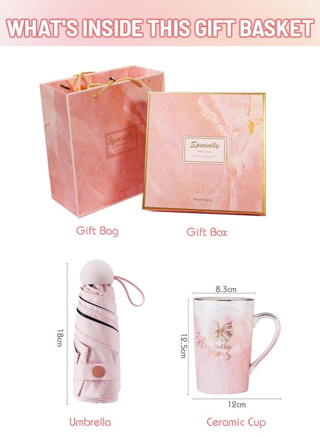 Gift Set for Women Ceramic Mug & Umbrella Practical Gift Box Pink - Image 2