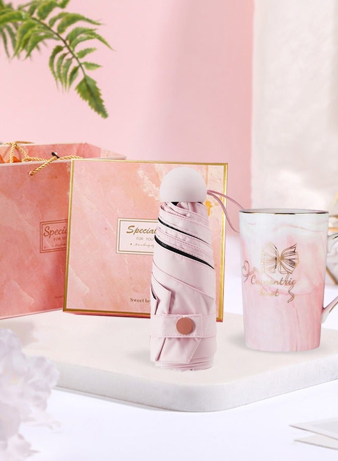 Gift Set for Women Ceramic Mug & Umbrella Practical Gift Box Pink - Image 4
