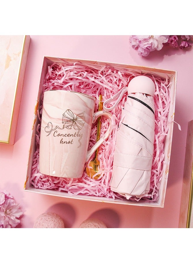Gift Set for Women Ceramic Mug & Umbrella Practical Gift Box Pink - Image 1