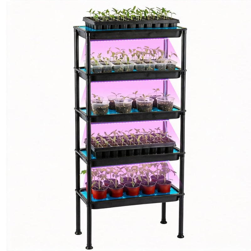 RooTrimmer 5-Tier Seed Starter Trays Plant Stand, with Bottom-Watering Designâ€“ Reinforced Thickened Shelf for Small Pots, Balcony/Indoor Seed Starting & Greenhouse, Black - Image 1