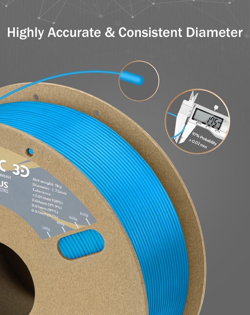 DURAMIC 3D PLA+ Filament 1.75mm 1Kg Electric Blue, PLA Plus Filament 1Kg Spool(2.2lbs) Tougher and Stronger, Dimensional Accuracy Probability +/- 0.02mm - Image 3