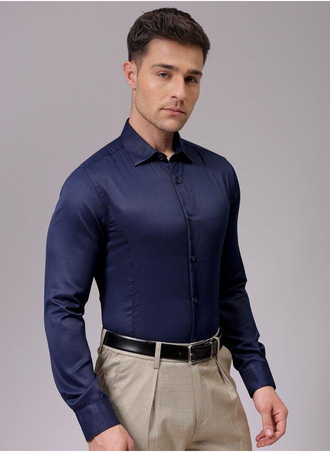 The Indian Garage Co Men Slim Fit Solid Full Sleeves Cutaway Collar Formal Shirt  - Image 5