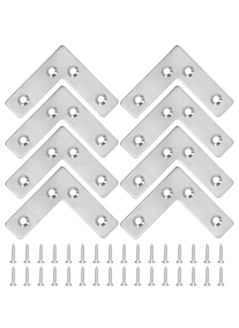 Rubik 8pcs Flat Corner Brace with Screws, Stainless Steel L Shape 90 Degree Right Angle Brackets for Wood Desk Chair Cabinet Drawer Closet Frame Furniture Joint Repair (50x50x1mm)  - Image 1